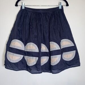 Frenchic Y2K Navy Pleated A Line Skirt Cotton Silk Mod Applique Indie Size Small